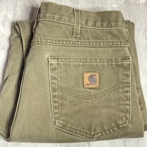 Carhartt Carpenter Jeans Men's Green Dungaree Duck Canvas Size 33×30 Bag5